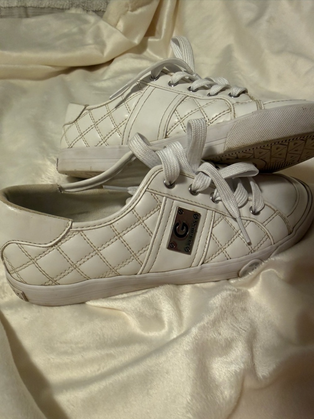 G by Guess White Quilted Lace-Up Sneakers
